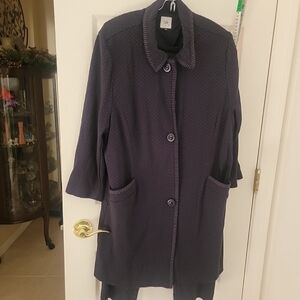 Cabi Woman's Navy Polka Dot Carriage Button-Up Jacket & Pants Size XL.